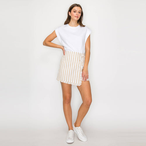 Ruffle Ruffle Stripe Skort - Tan & White Stripe