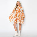 Golden Mustard Floral Print Mini Dress