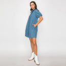 Ruffle Detail Collar Denim Mini Dress