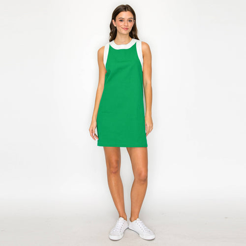 Kelly Green & White Retro Mod Look Mini dress - LWD2903