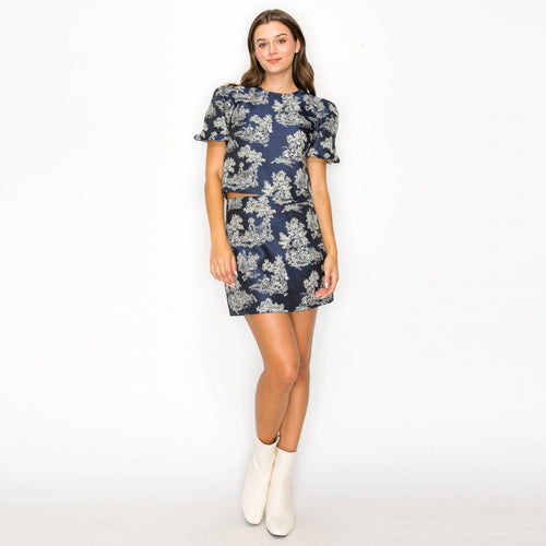 Toile jacquard pattern mini skirt