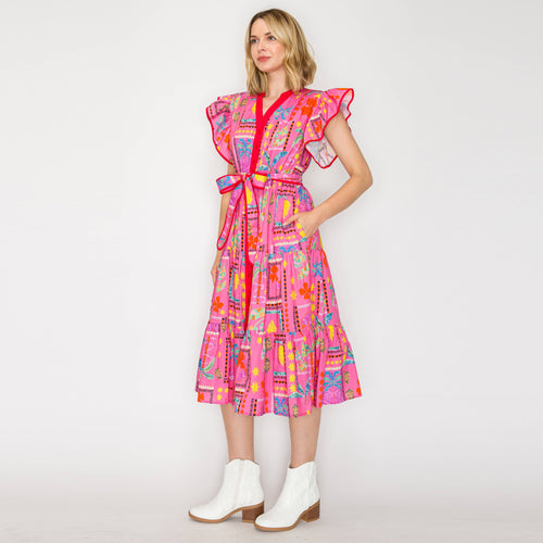 Pink Western Tropical Midi Dress