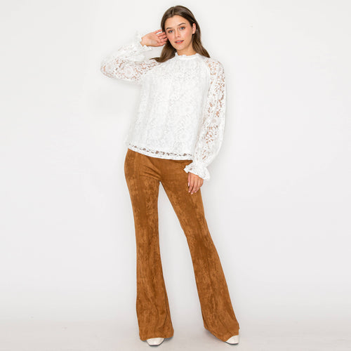 Camel suede boot cut pants
