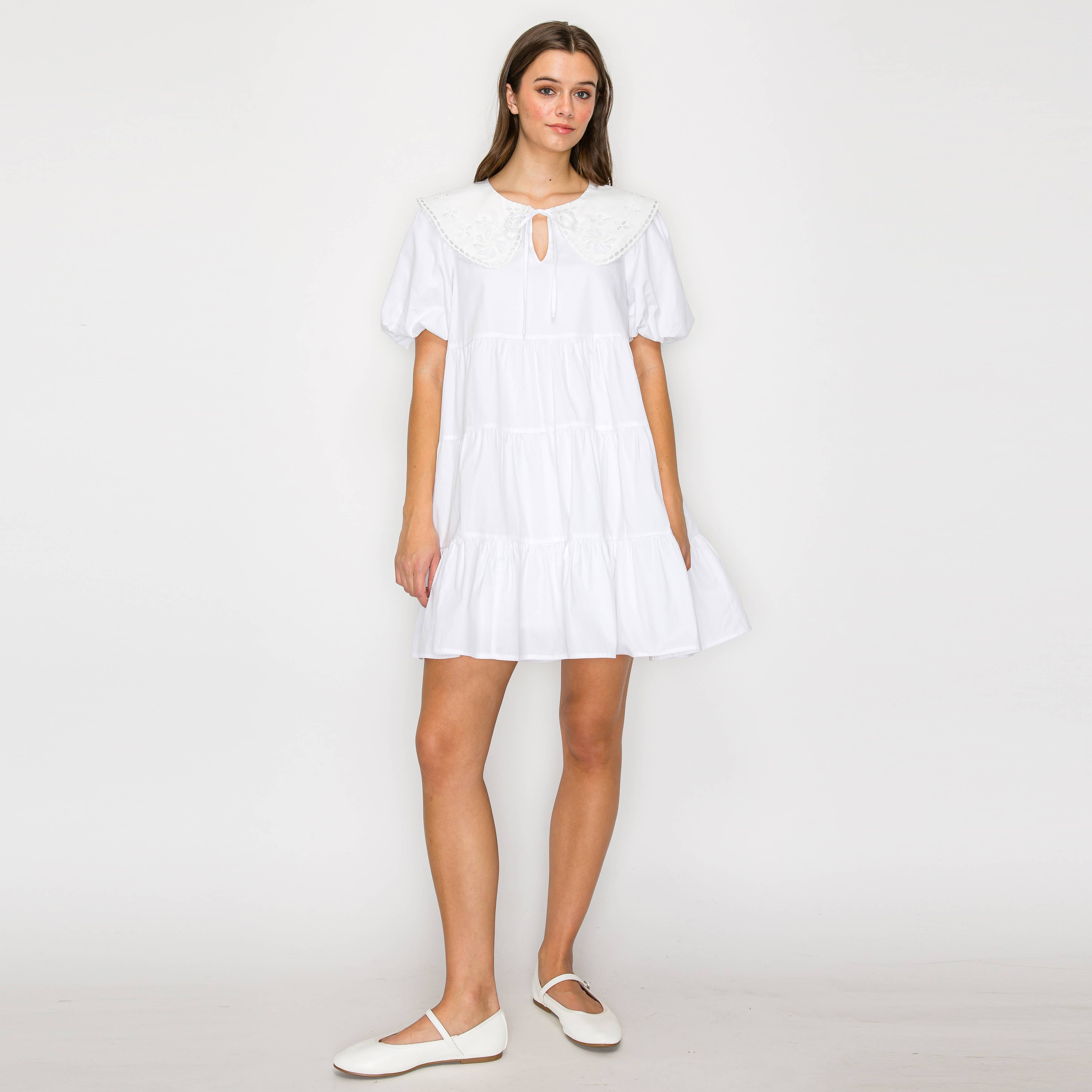 Cute Cute White Mini Dress with Collar