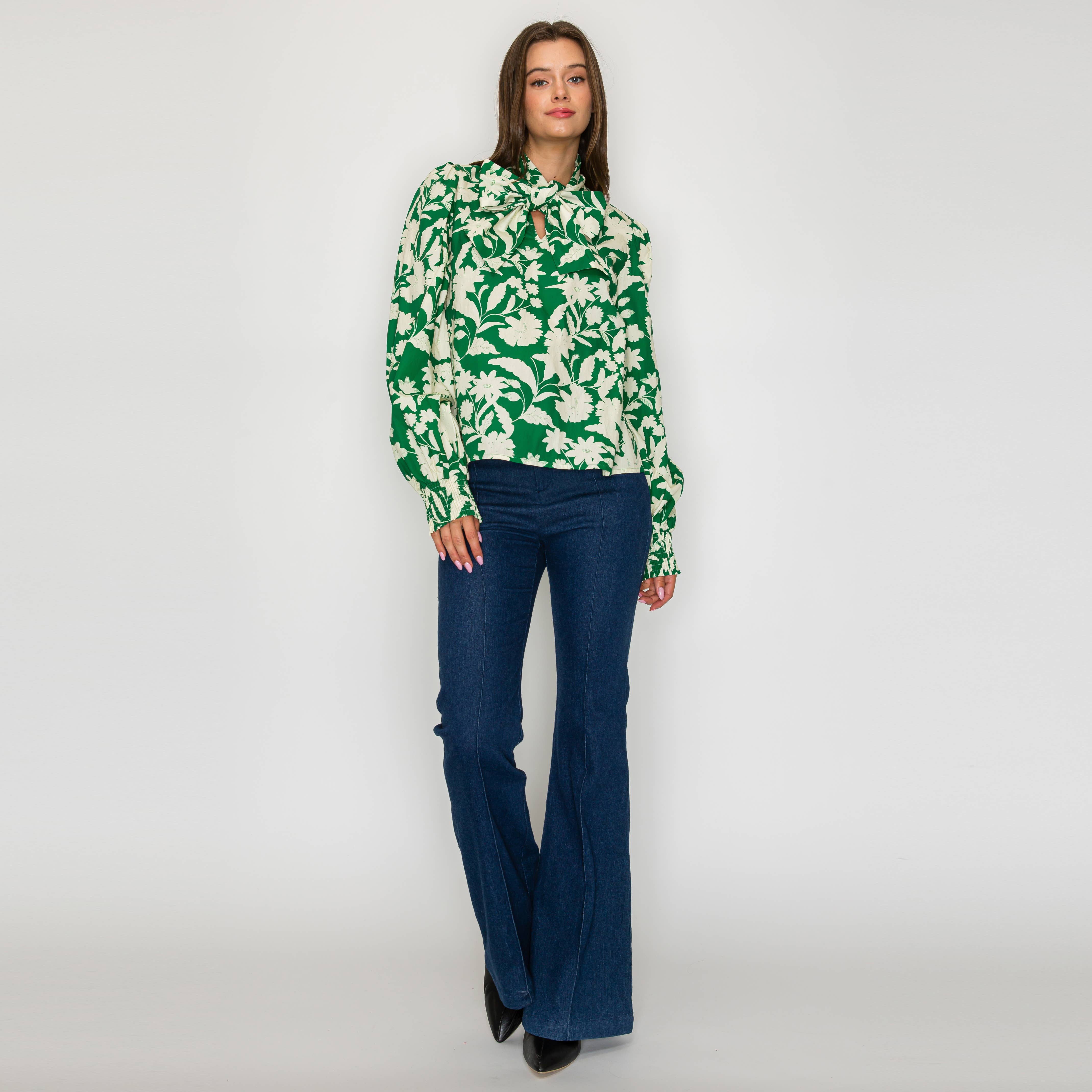 Emerald Garden Bow-Tie Blouse