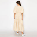 Soft Khaki Stripe Linen Midi Dress