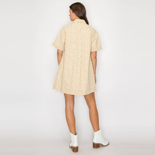 Little Wild Flower Print Twill Shirts Mini Dress