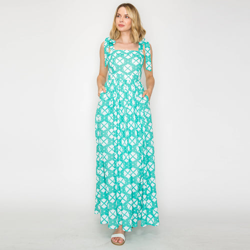Mint Geo Lace Print Maxi Dress