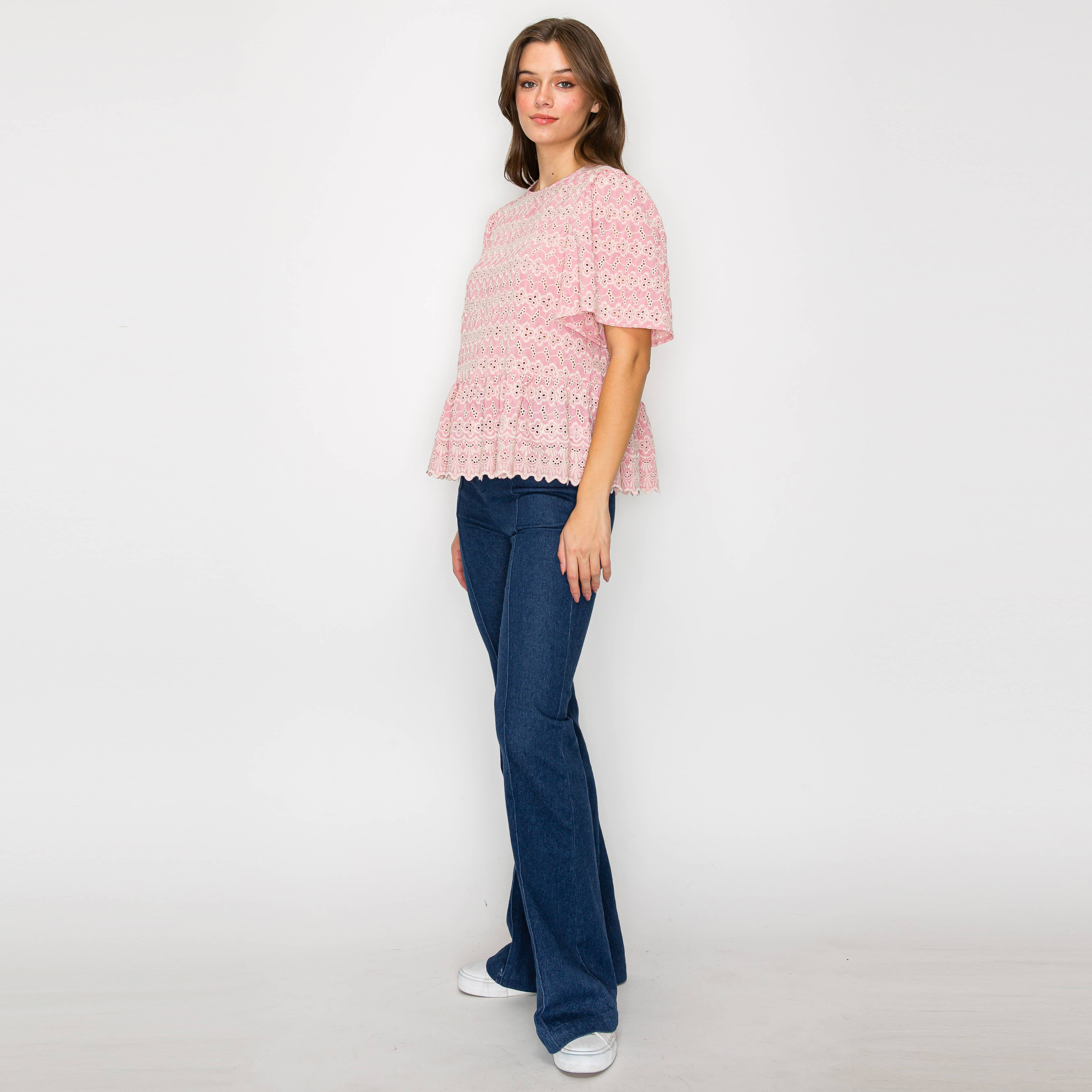 Rose pink with White Embroidery Lovely top
