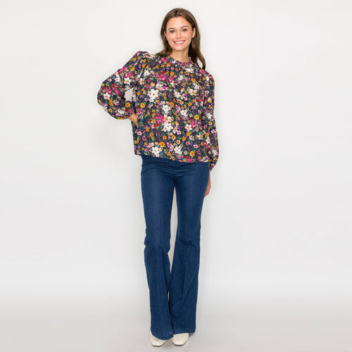 Beautiful Fall Wild Flower Print Cotton Blouse