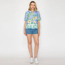 Summer Romantic Garden with Shell Blue Blouse