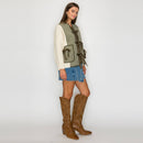 Olive Charm Quilted Bow-Tie Jacket