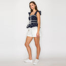 Navy Top with White Daisy Embroidery