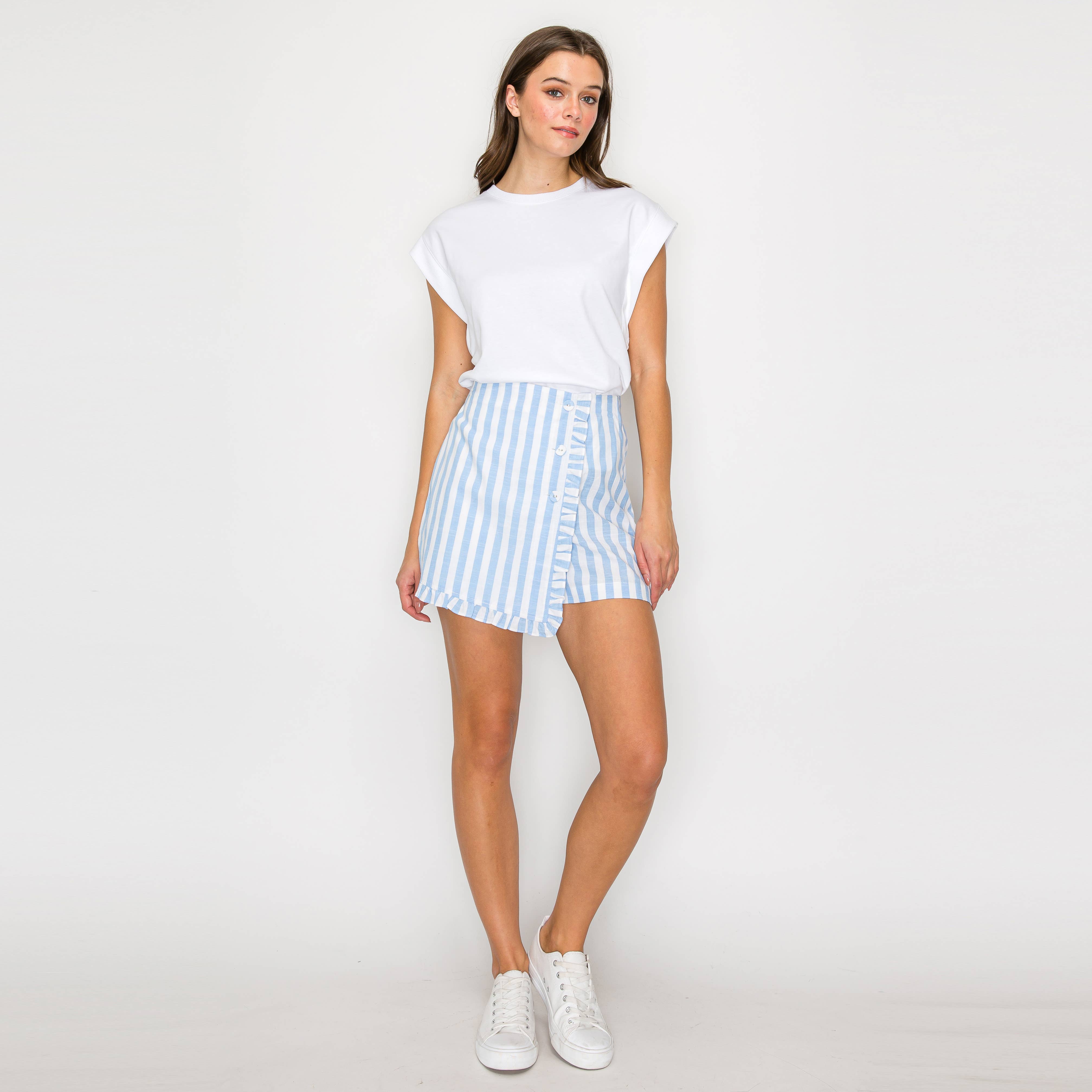 Ruffle Ruffle Stripe Skort - Blue & White Stripe