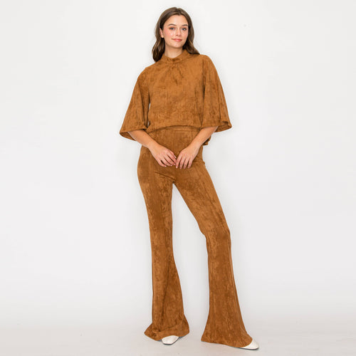 Camel suede boot cut pants
