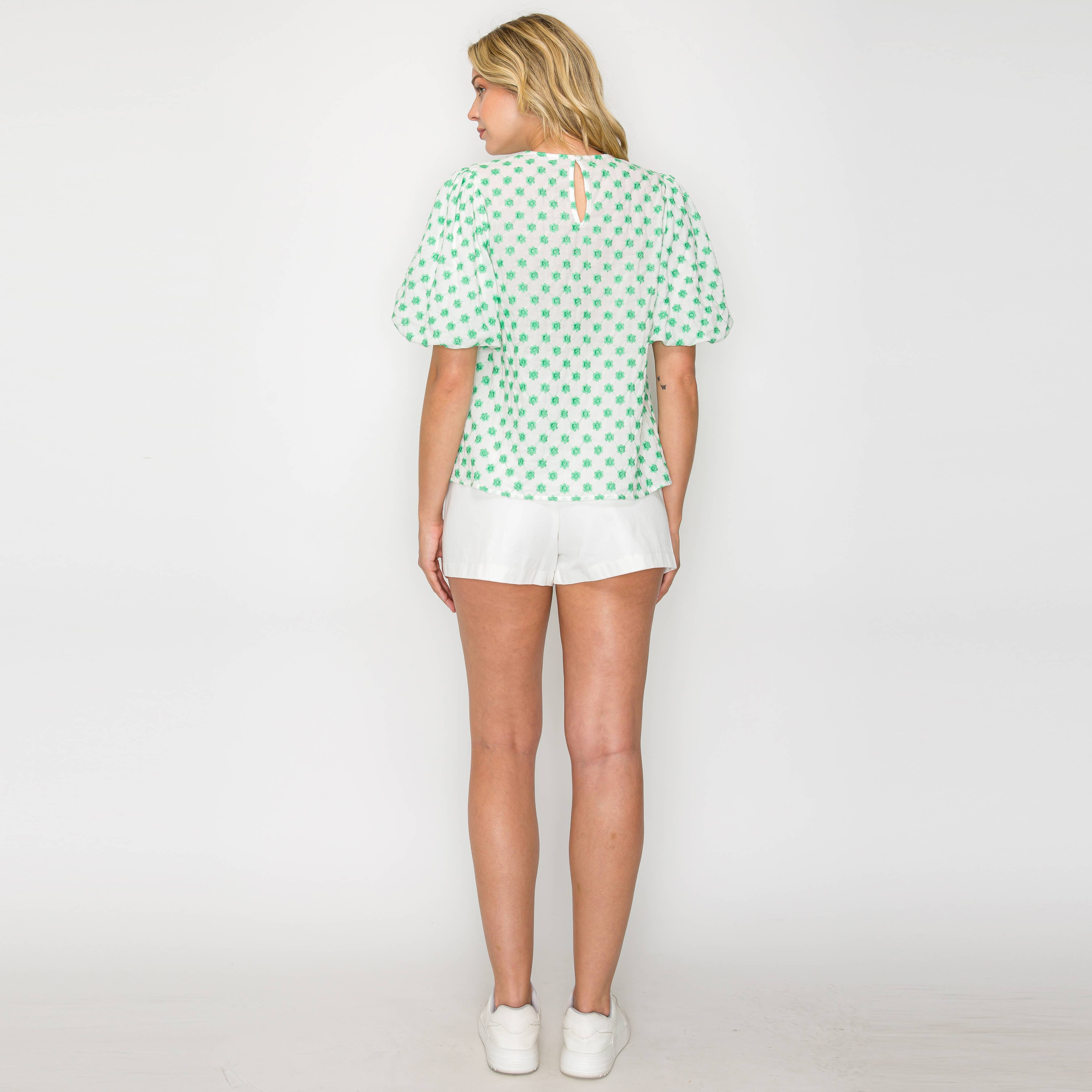 Green Daisy Embroidery Blouse