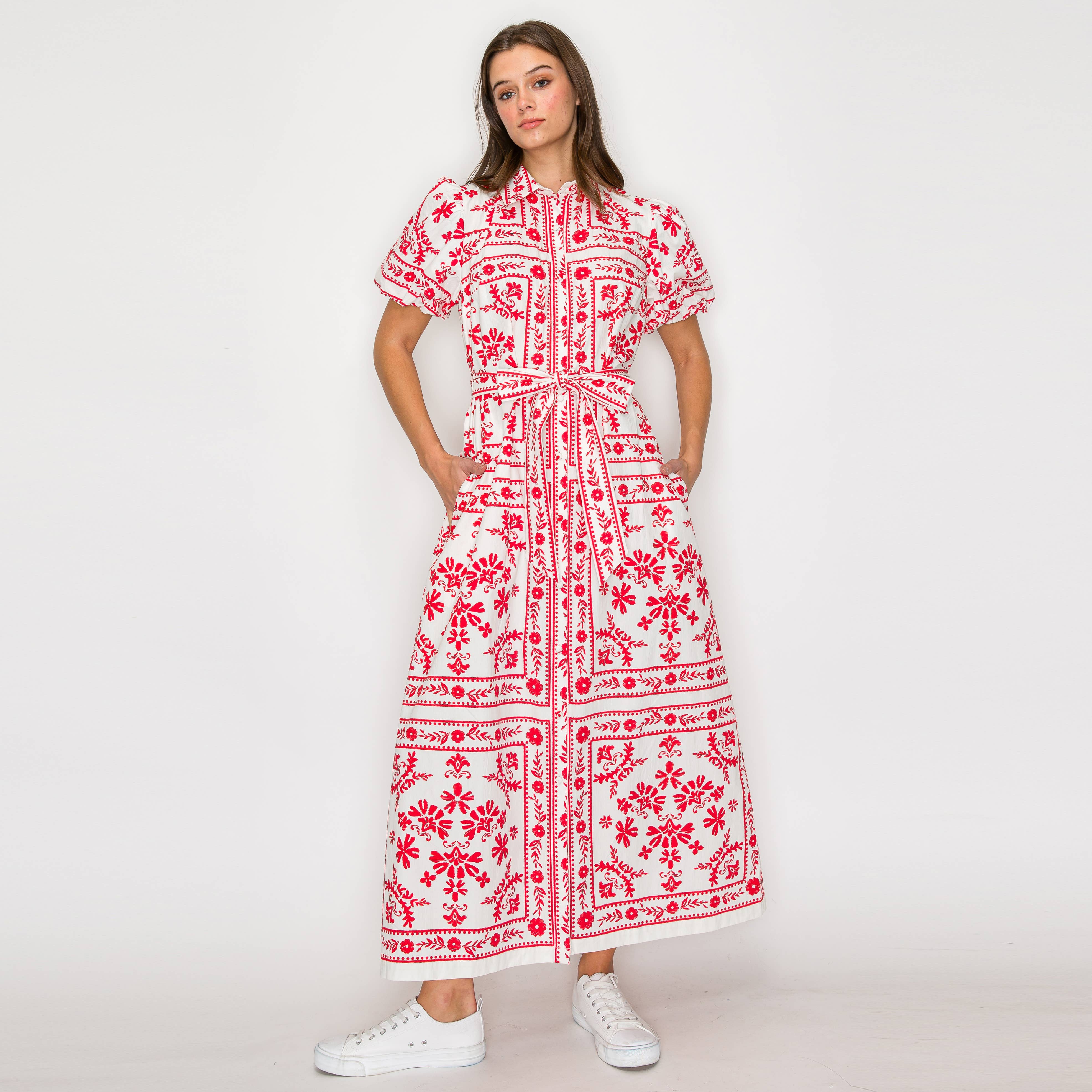 Red Bandana Print Shirts Maxi Dress