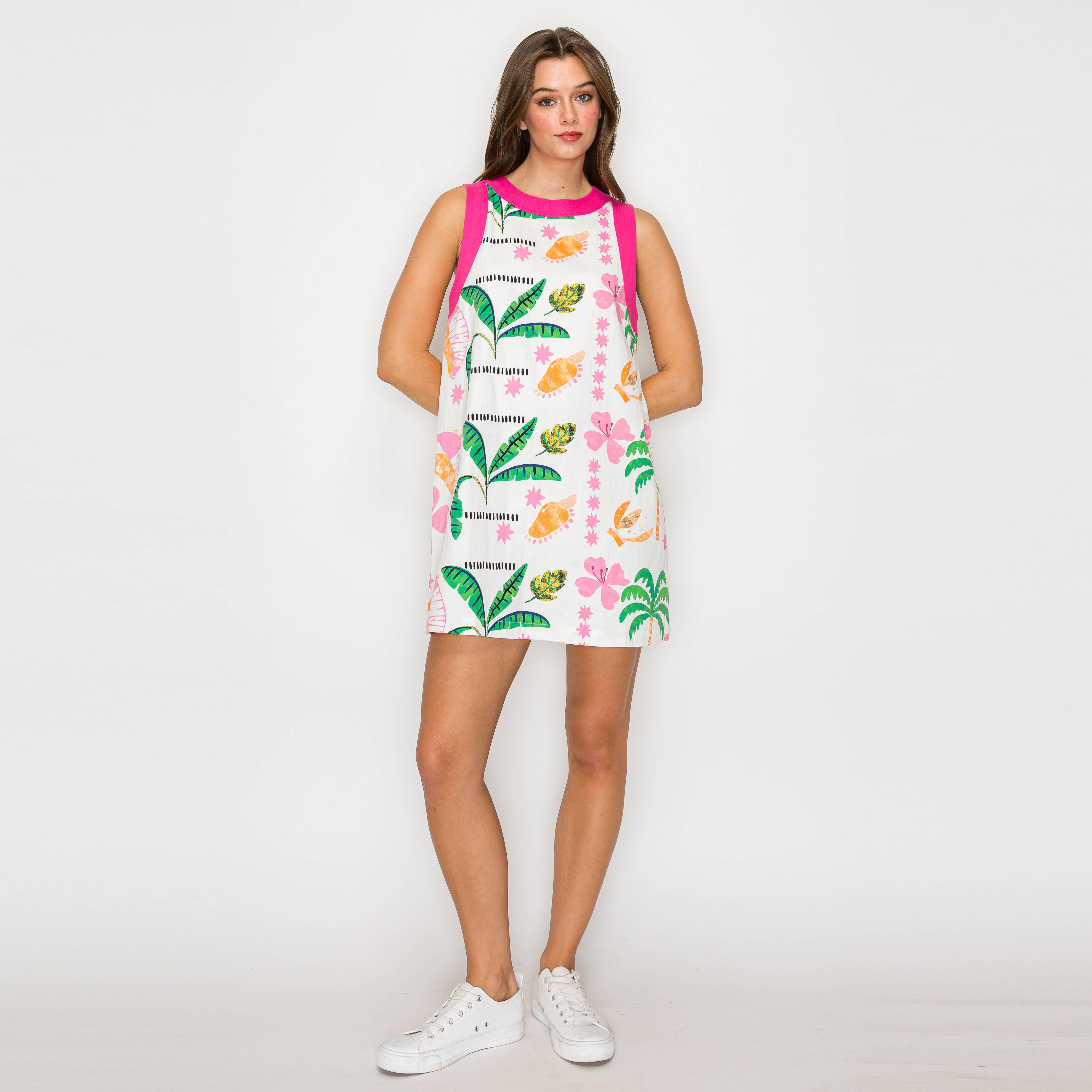 Pink Summer Tropical Mini Shift Dress