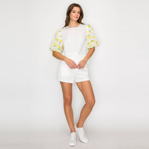 Yellow Flowers Puff Sleeve Top