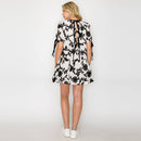 Ivory with Black Rosette Detail Mini Dress