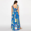 New Retro Blue Tropical Maxi Dress