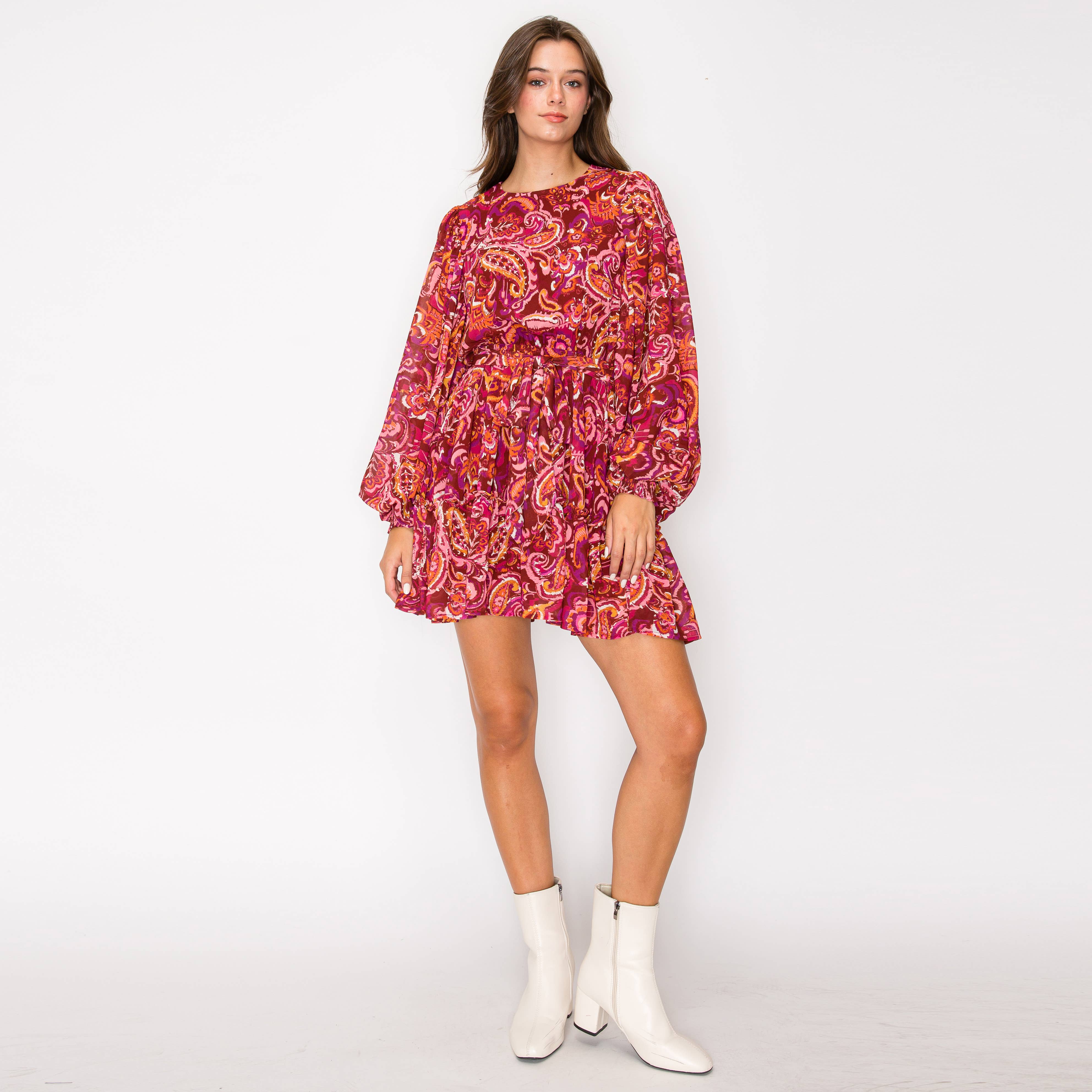 Gypsy Paisley Dramatic Sleeve Mini Dress