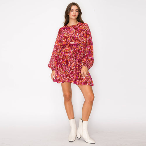 Gypsy Paisley Dramatic Sleeve Mini Dress