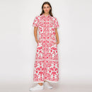 Red Bandana Print Shirts Maxi Dress