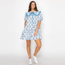 Ajrak Print Cotton Mini Dress With Collar