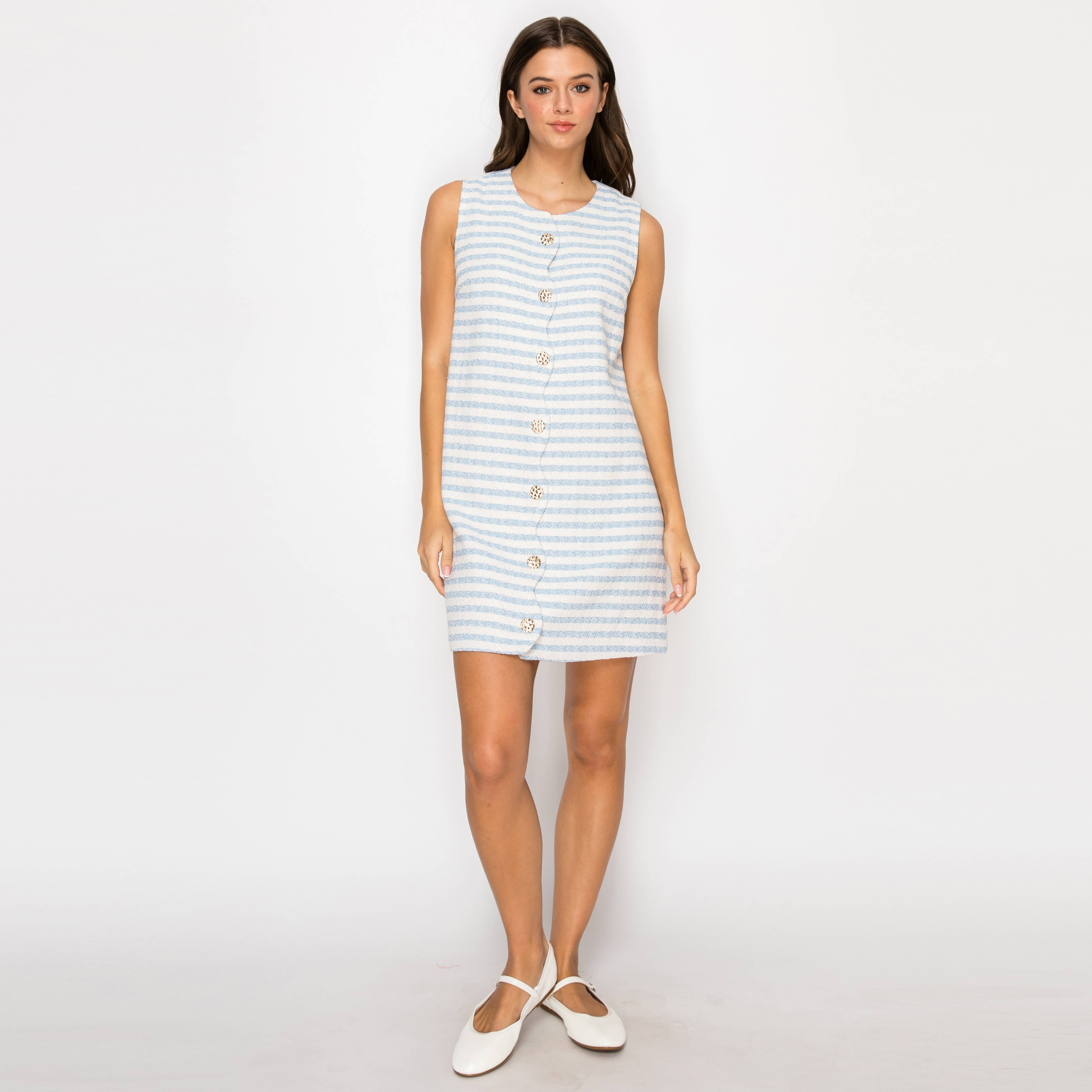 Sky blue & White Stripe French Boucle Shift Mini