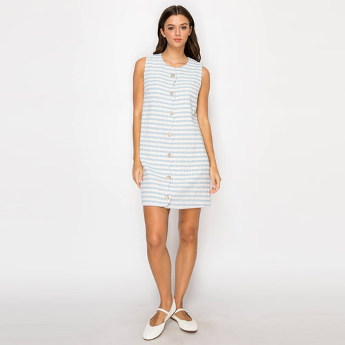Sky blue & White Stripe French Boucle Shift Mini