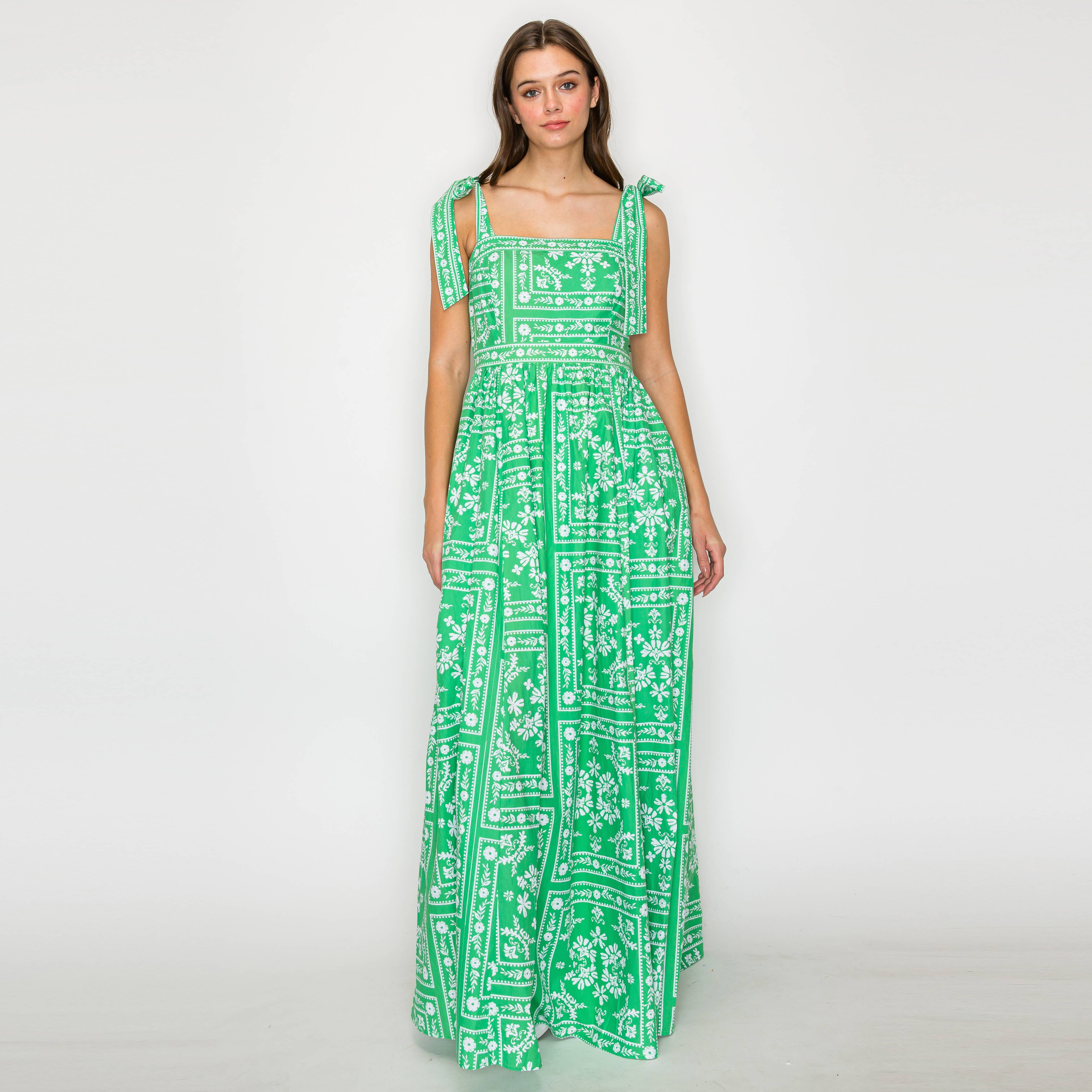 Green & White Bandana Print Maxi Dress