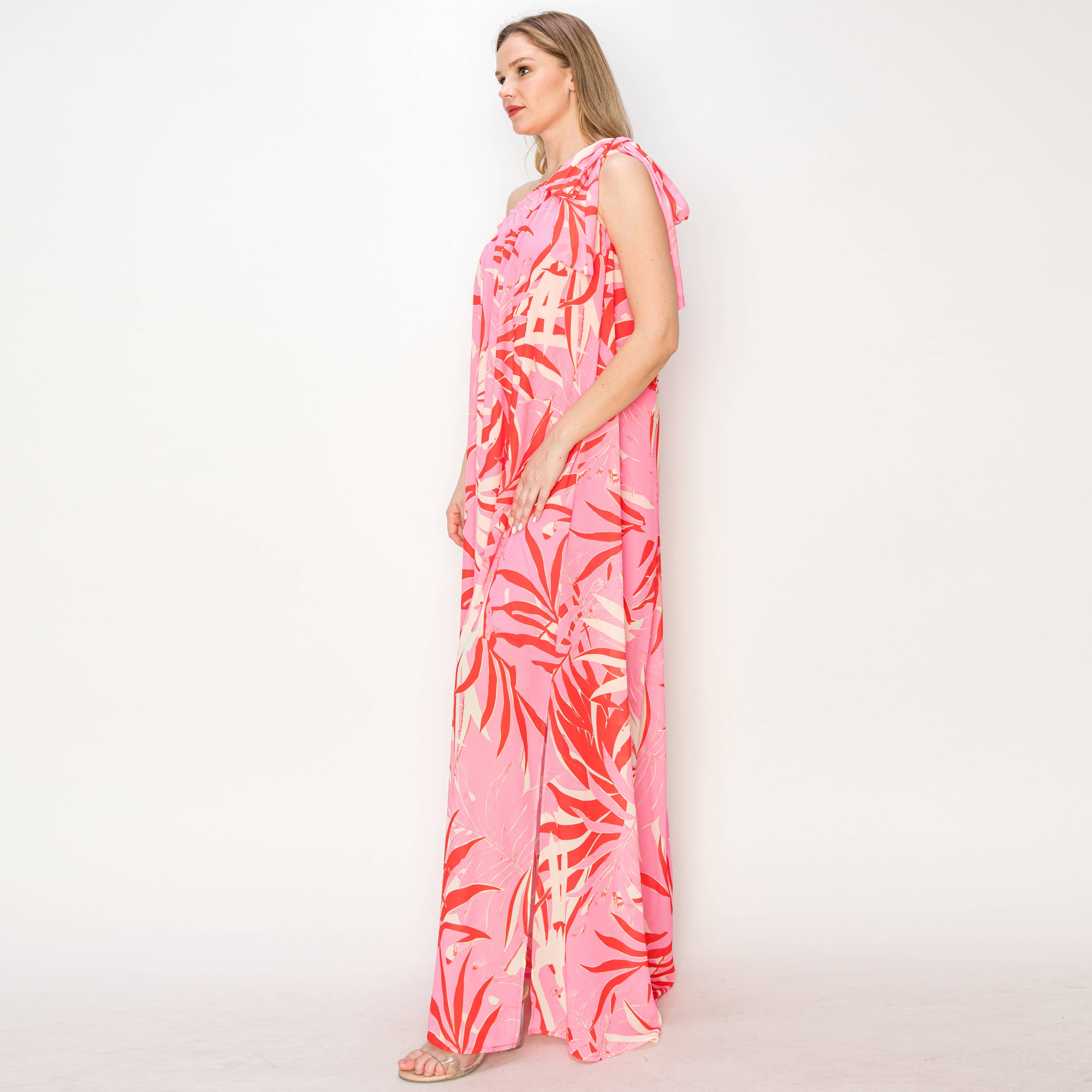 Print one shoulder maxi dress