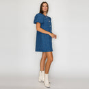 Classic Boucle Mini Shift Dress in Denim Blue