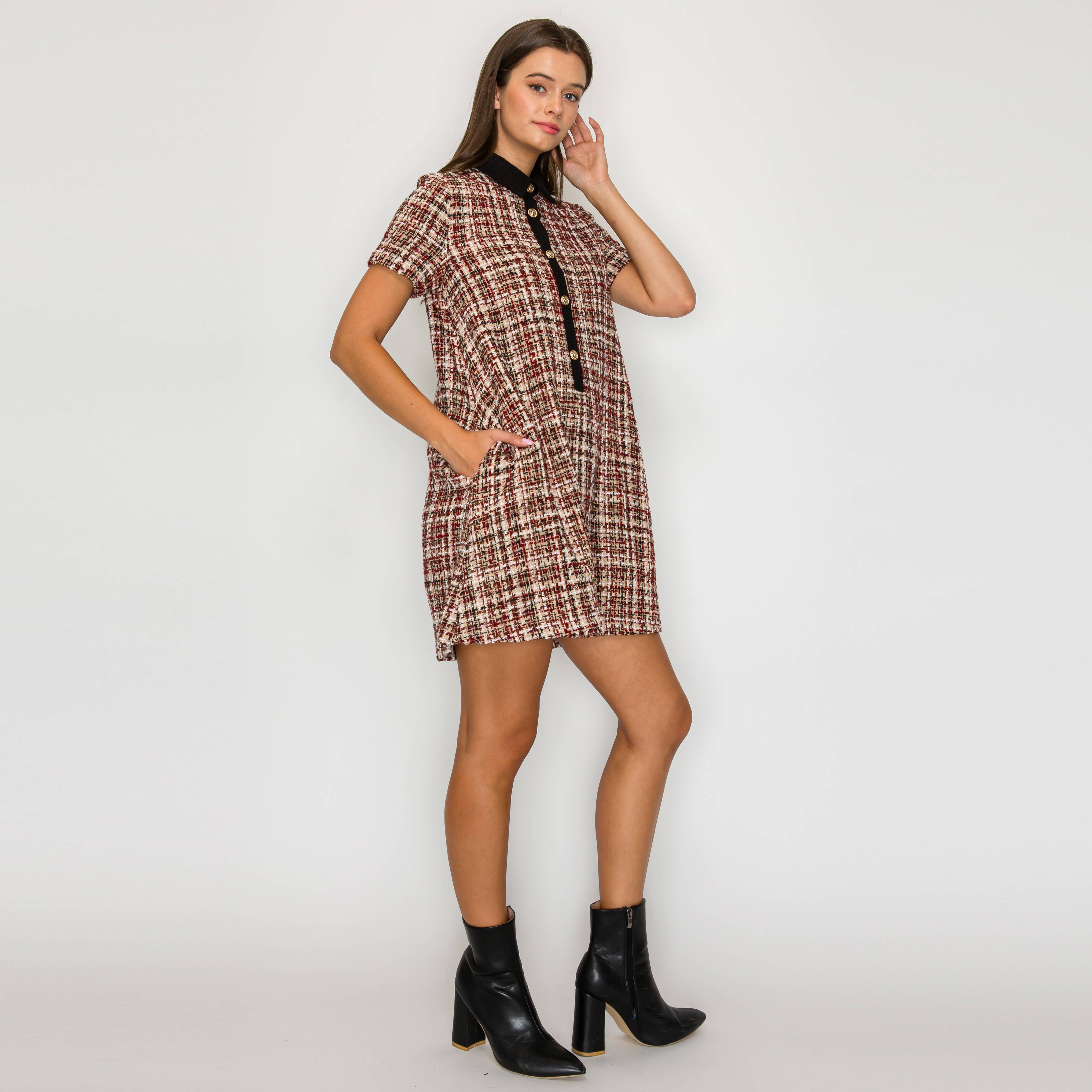 Tweed Love Mini Dress with Contrast Collar