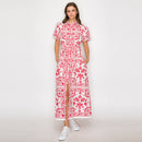 Red Bandana Print Shirts Maxi Dress