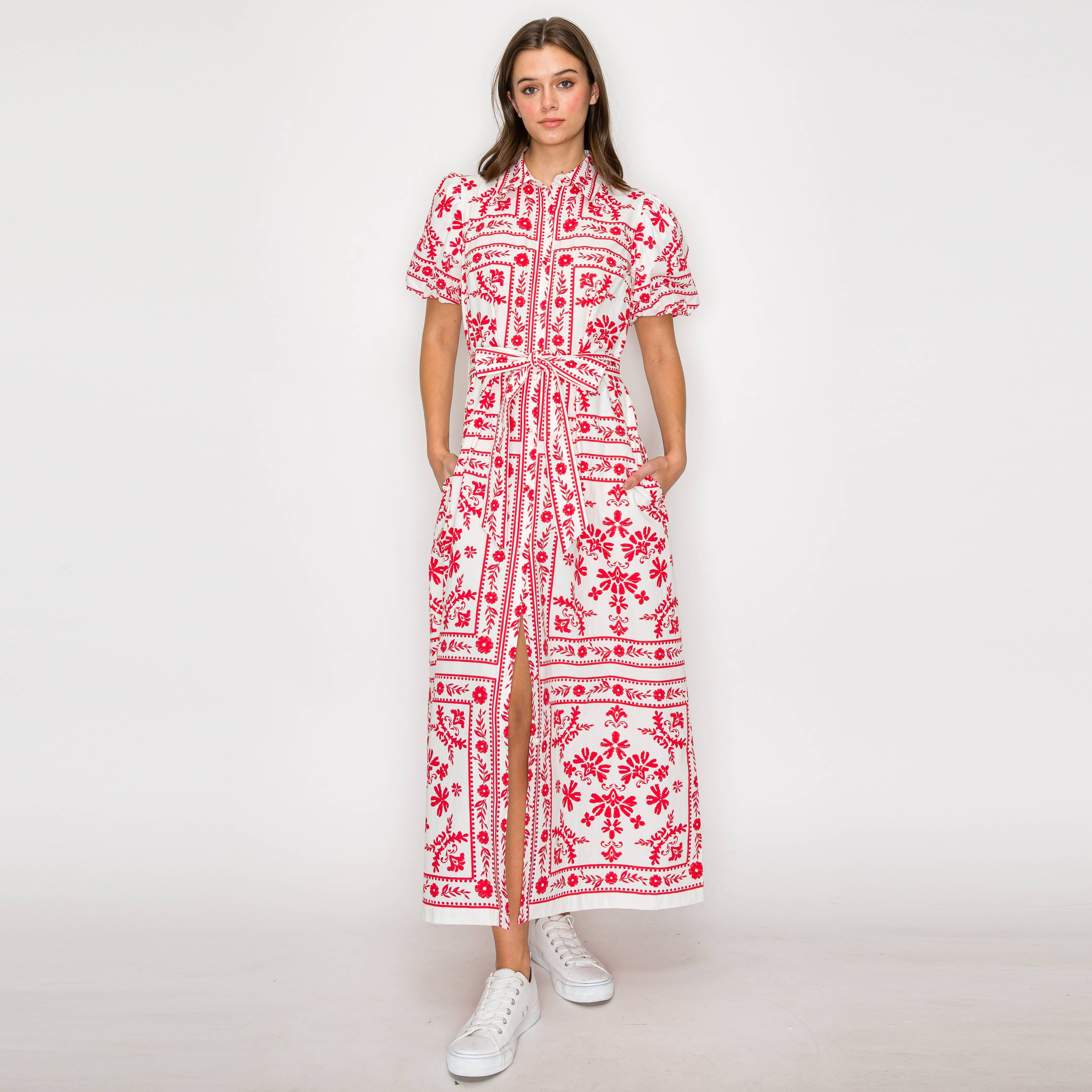 Red Bandana Print Shirts Maxi Dress