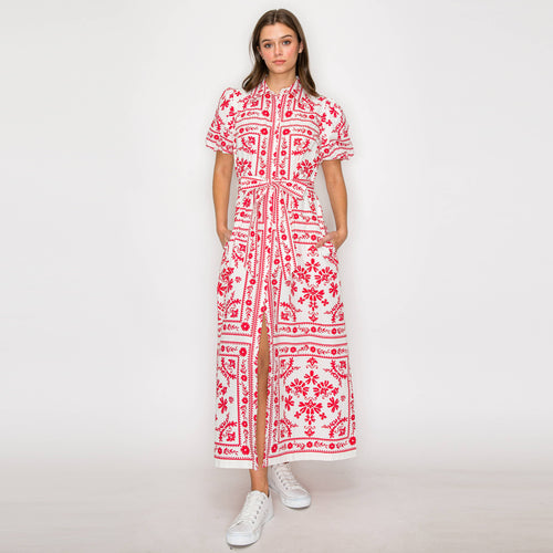 Red Bandana Print Shirts Maxi Dress
