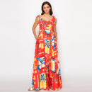 New Retro Red Tropical Maxi Dress