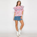 Double Ruffle Cotton Blouse Wildflower Print - Pink -LWT1981