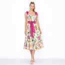 TANGERINE BLOOM Smocked Midi Dress
