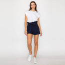Shopper Bag Shorts with Sash Belt - NAVY - LWTP1314