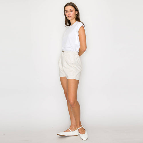 Linen Shorts with Bead Button