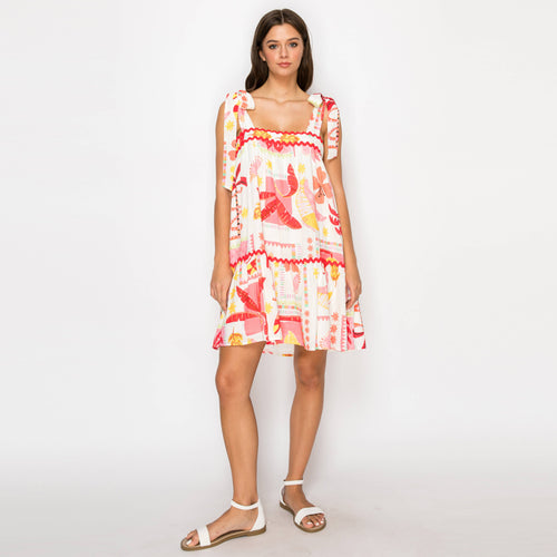 Pink Banana Retro Tropical Print Mini Dress