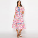 Double Bow Tie Midi Dress with Wild Flower Print