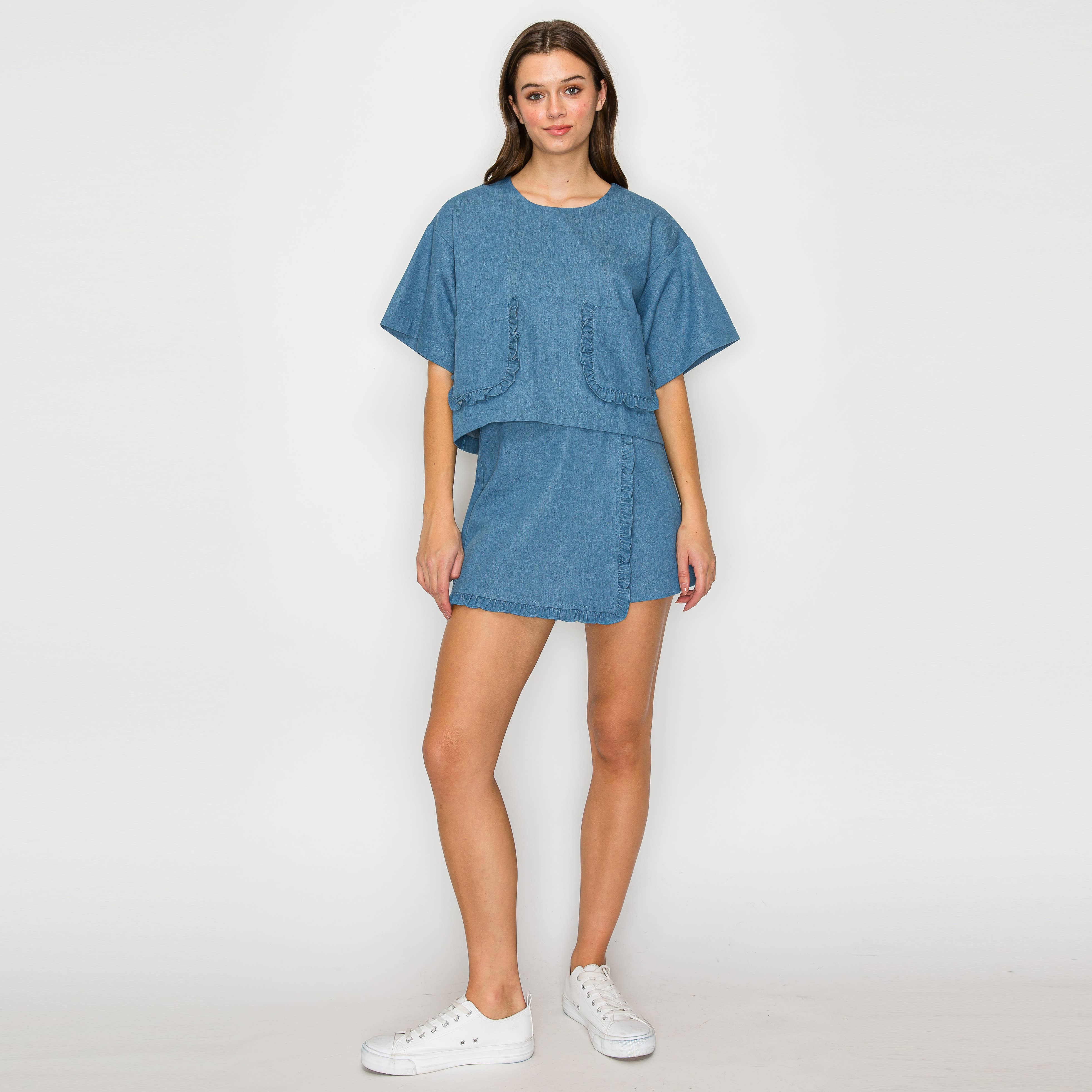 Ruffle Ruffle denim skort