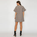 Mocha Latte Houndstooth JQD Mini Dress