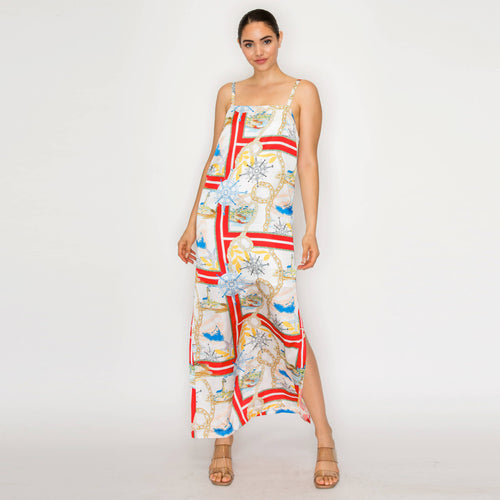ATLANTIC BREEZE RED Satin Scarf Midi Dress