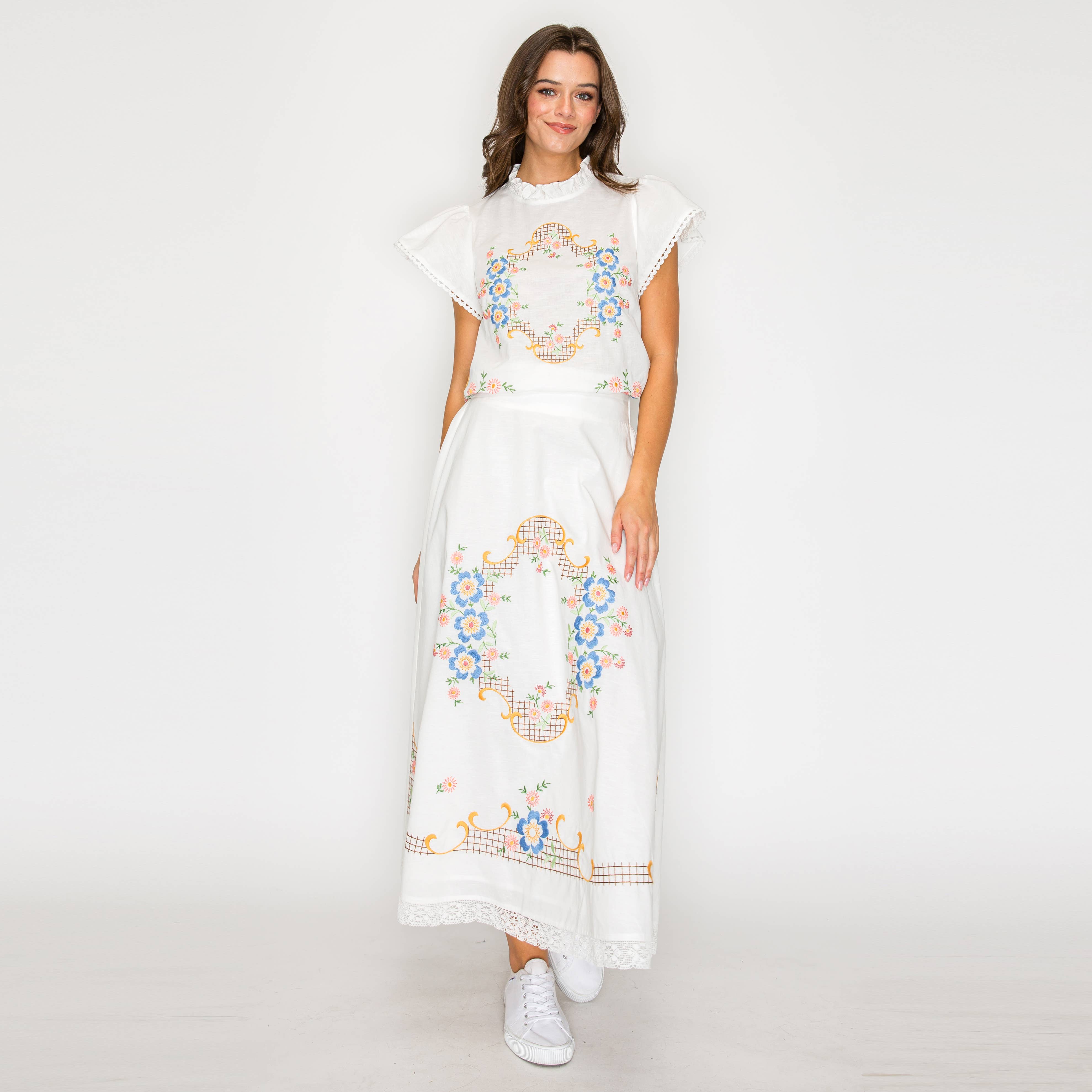 Heirloom Garden Embroidered Midi Skirt