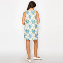 Blue Flower Jacquard Brocade Mini Dress with Bow